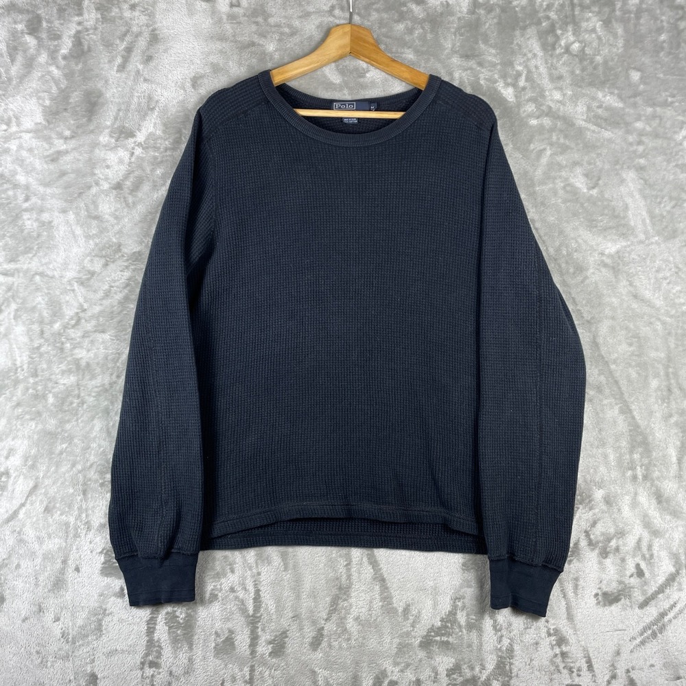 Polo Ralph Lauren Waffle Knit Thermal Shirt Mens Medium Black Long Sleeve Top